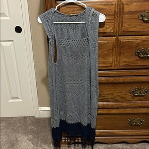 Gray and Black Knit Sleeveless kimono Vest